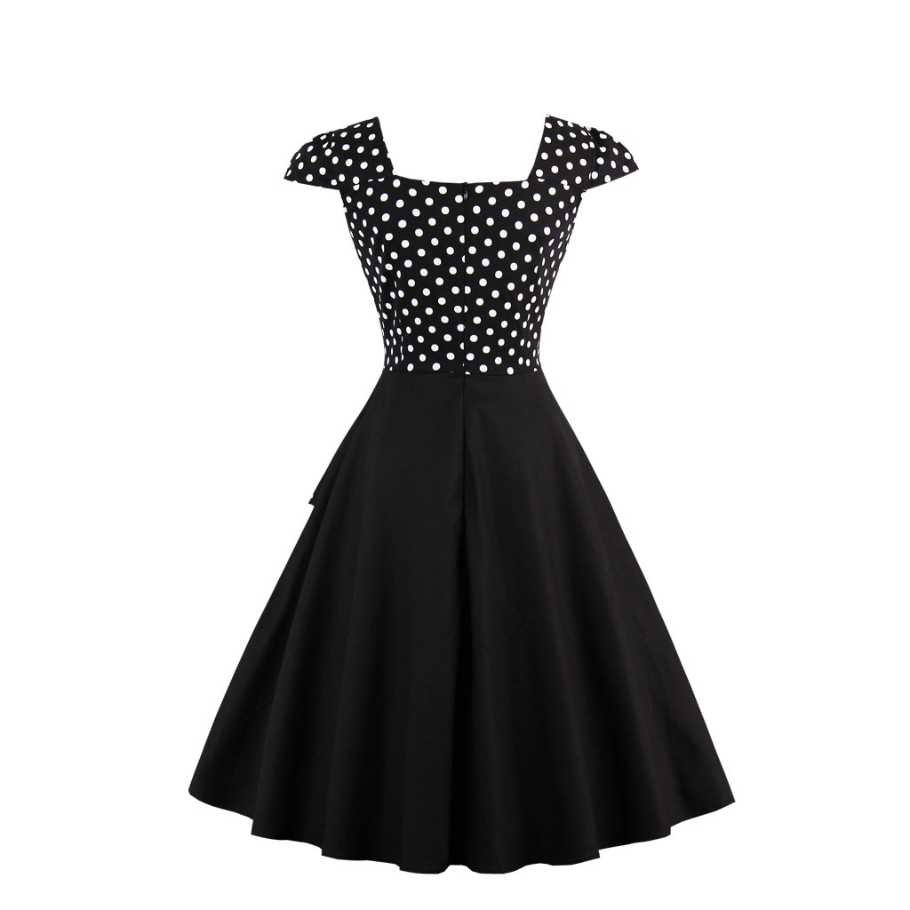 Summer Polka Dot Dress Women Cap Sleeve Hepburn 50s Vintage Button A ...