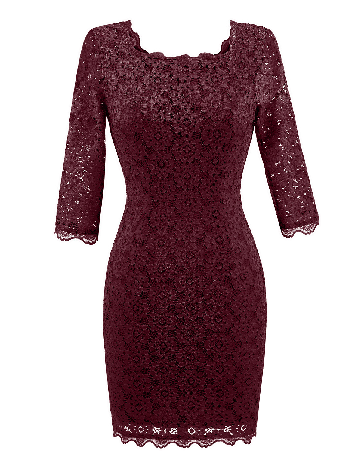 Vintage Lace Bodycon Pencil Dress Sexy Backless Square Collar 3/4 ...