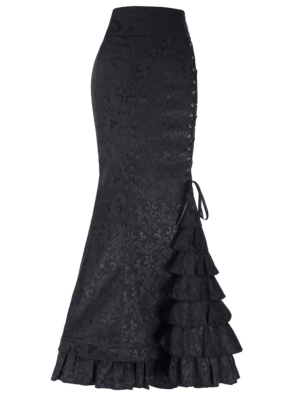 Gothic Mermaid Skirt Sexy Lace-Up Floor-Length Women Maxi Skirt Vintage ...
