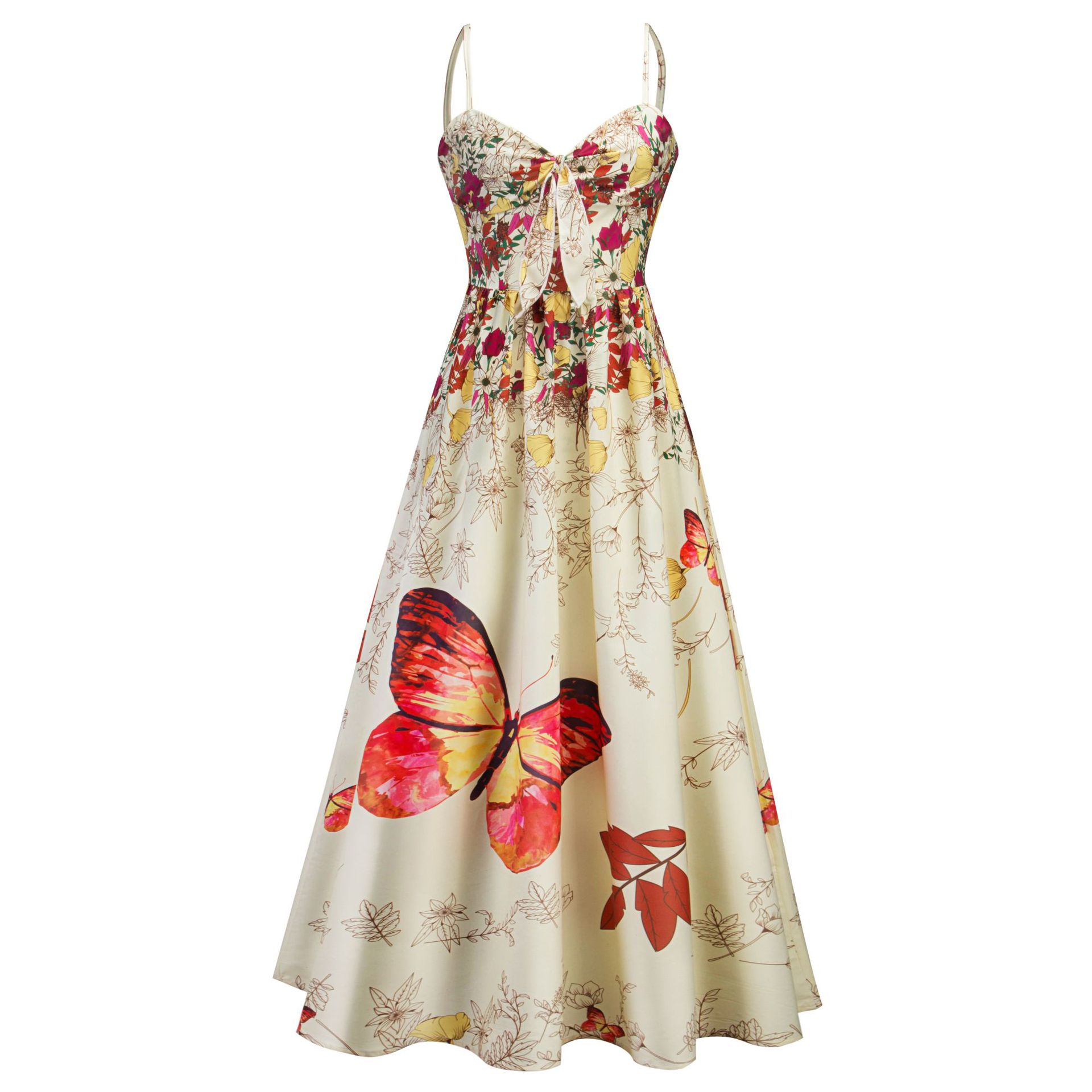 chinese butterfly printed maxi shift dress