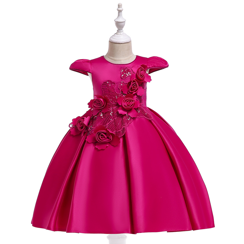 Satin Flower Girl Dress Cap Sleeve Floral Kids Birthday Formal Party
