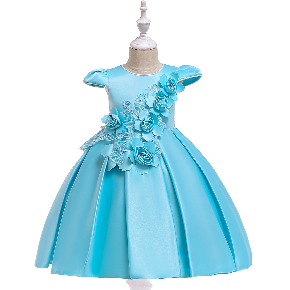 Satin Flower Girl Dress Cap Sleeve Floral Kids Birthday Formal Party