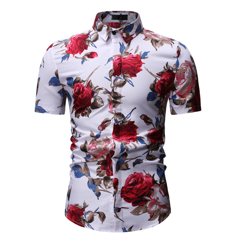 Men Floral Printed Shirt Summer Beach Short Sleeve Hawaiian Holiday ...