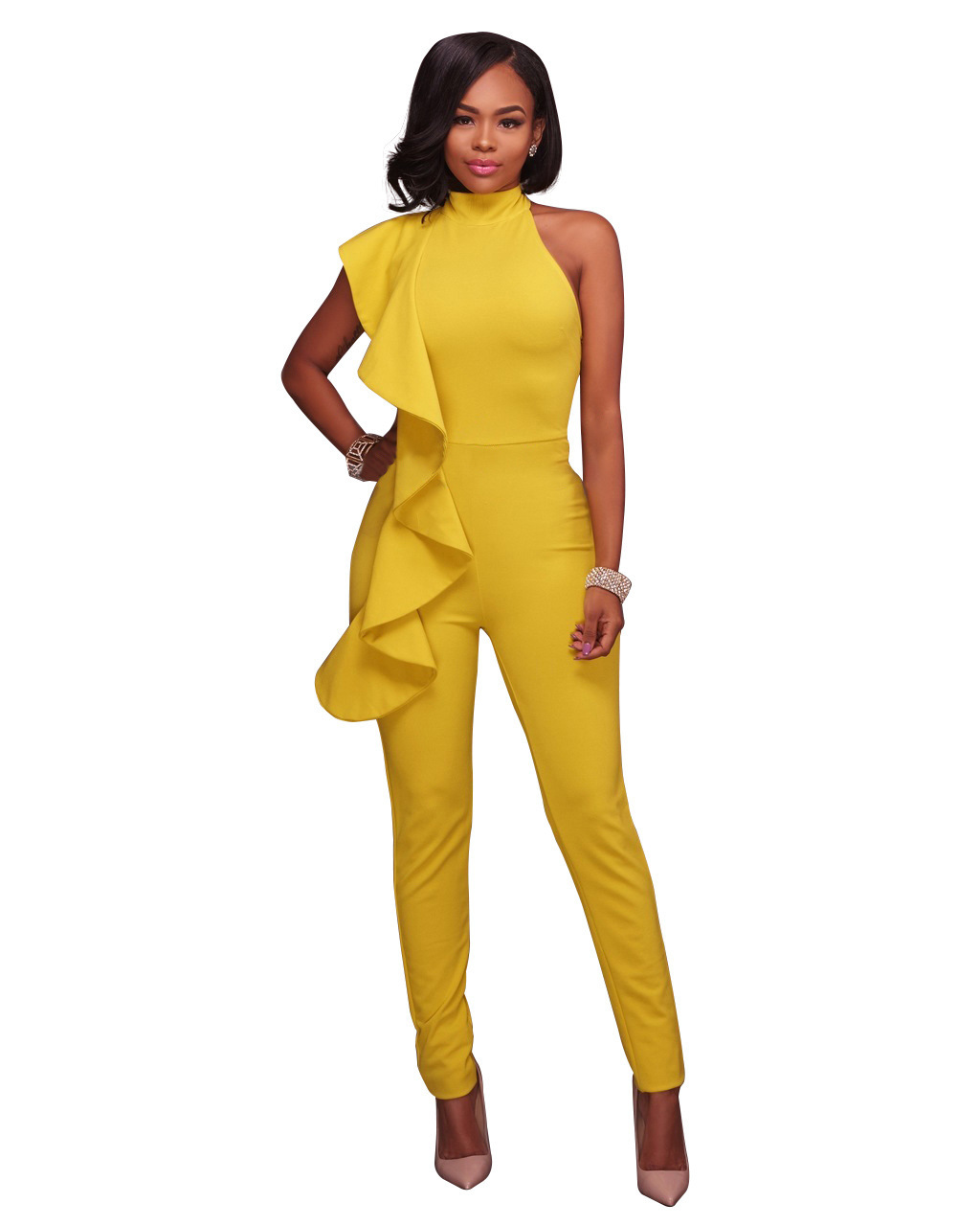 Women Jumpsuit Ruffles Casual Bodycon Sleeveless Office Formal Rompers