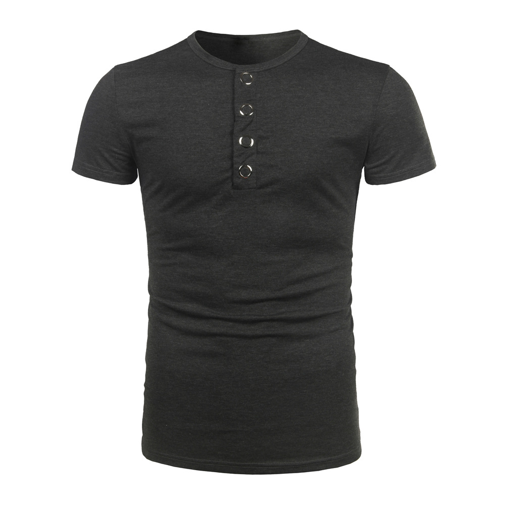 Men T Shirt Summer V Neck Short Sleeve Metal Button Casual Slim Fit ...