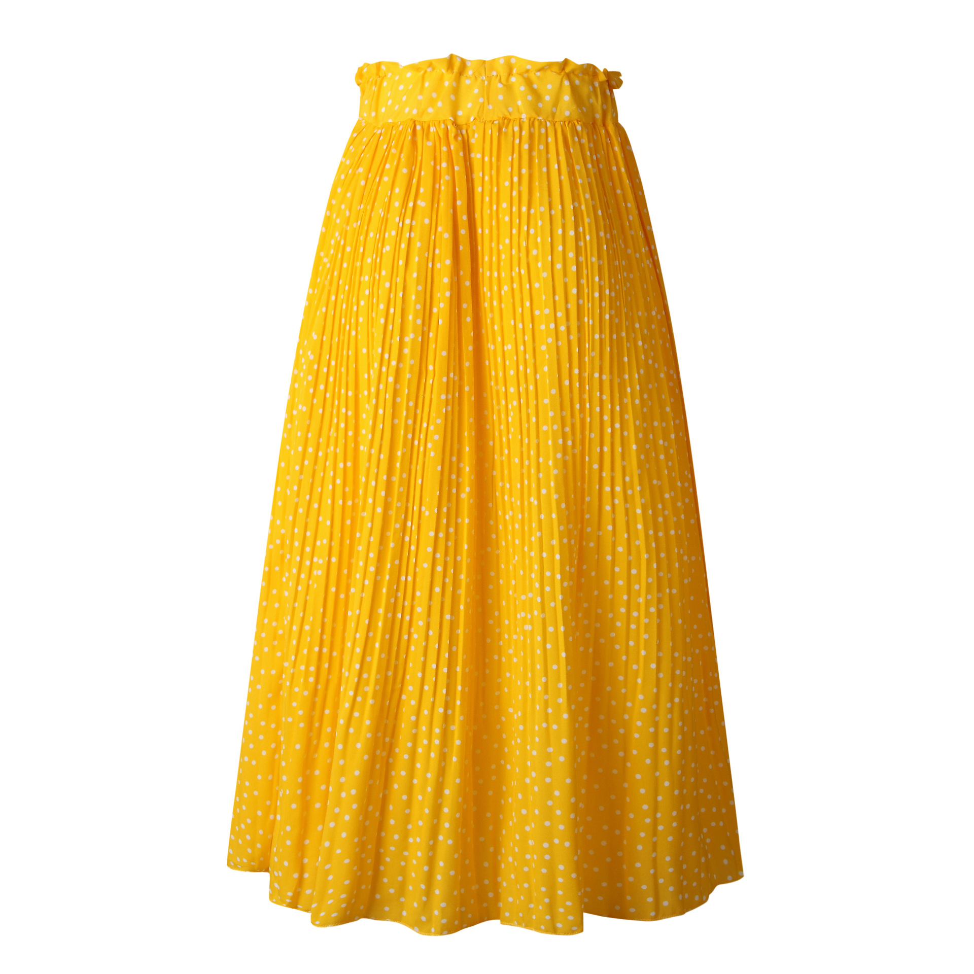 Women Polka Dot Pleated Skirt Spring Summer Pocket Elastic Waist Boho ...