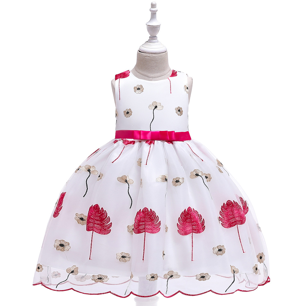 Leaves Embroidery Flower Girl Dress Princess Wedding Birthday Party ...
