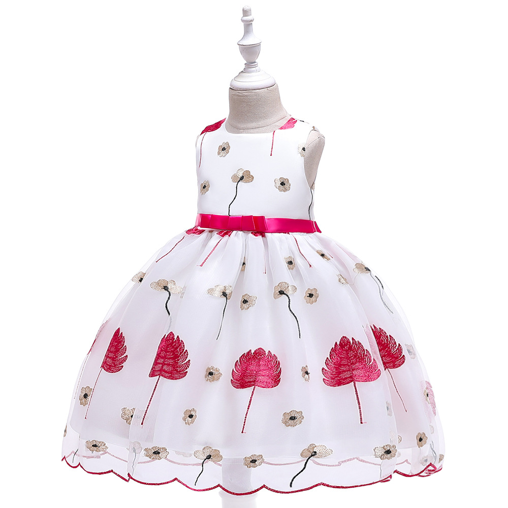 Leaves Embroidery Flower Girl Dress Princess Wedding Birthday Party ...