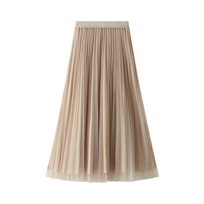 Draped Skirt Women Mid Length Long Wear Net Mesh Pleated Skirt Spring ...