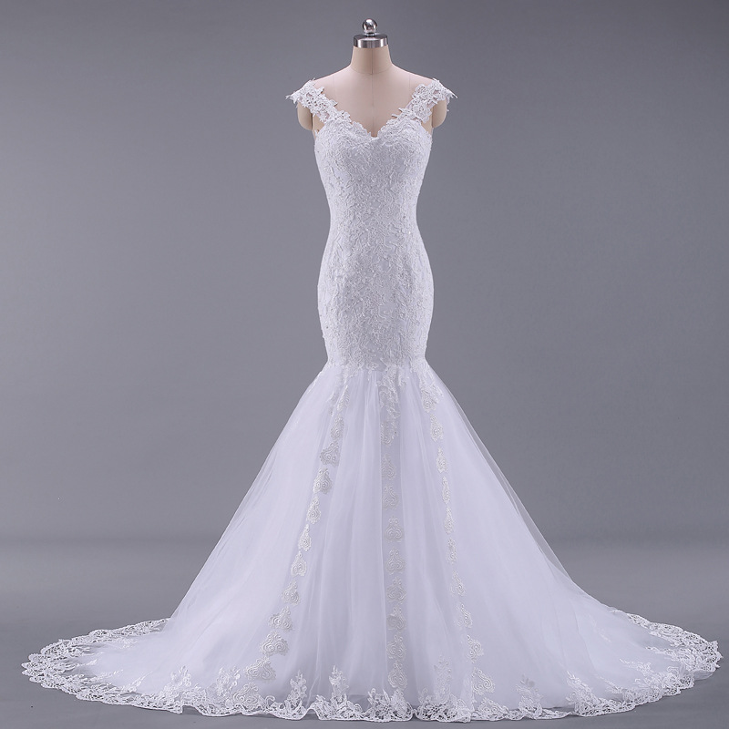 Custom Made Wedding Dress Plus Size V Neck Lace Up Luxury Lace Mermaid ...
